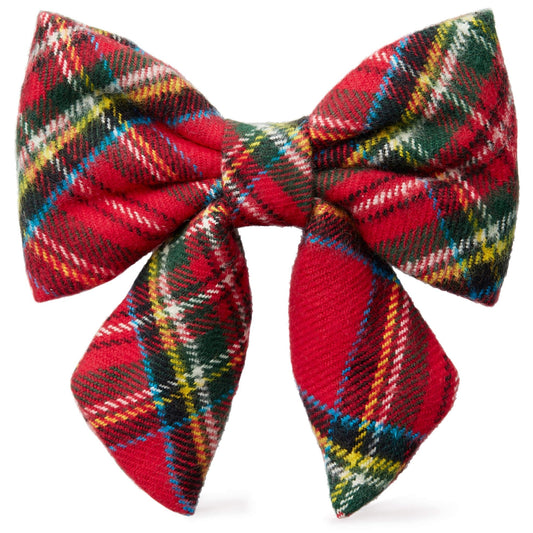 Red Tartan Plaid Flannel Dog Bow, Sailor Style Collar Attachment