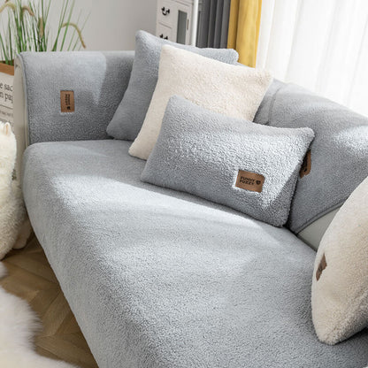 Waterproof Faux Sherpa Fleece Couch Cover with Non-Slip Back