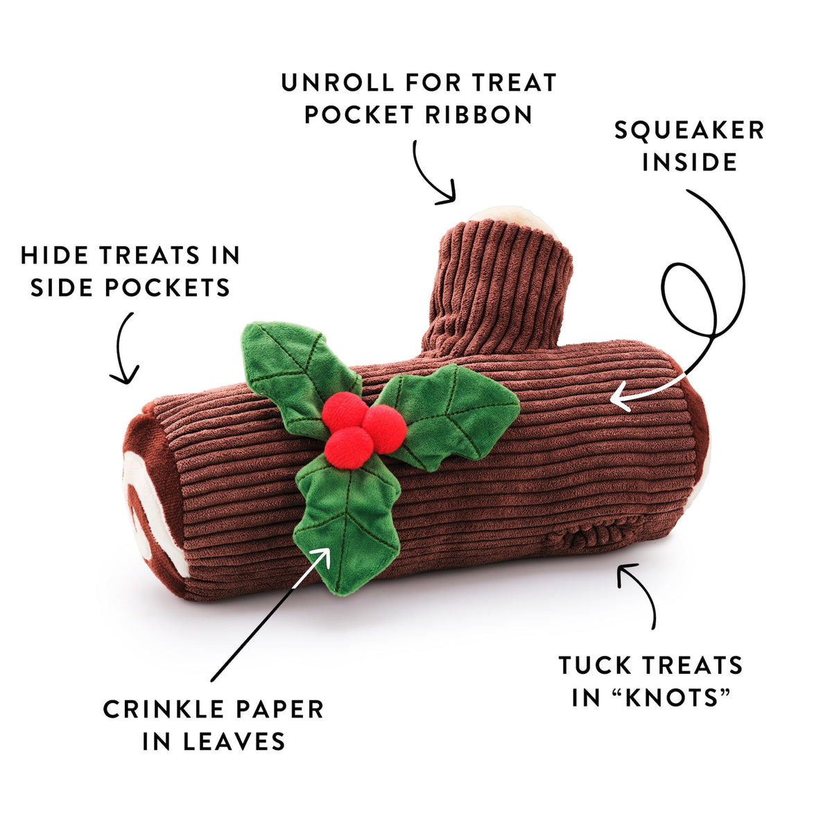 Yule Log Snuffle Dog Toy with Hidden Treat Pockets