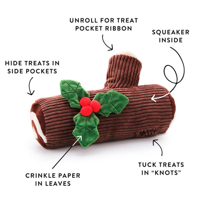 Yule Log Snuffle Dog Toy with Hidden Treat Pockets