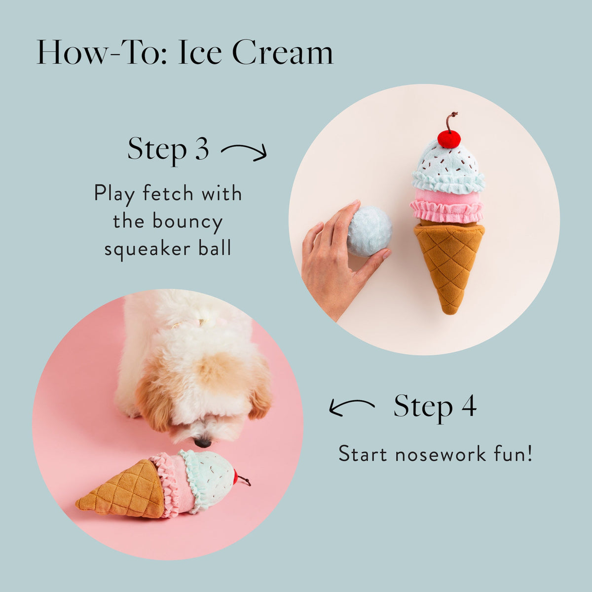 Ice Cream Cone Snuffle Dog Toy with Squeaker Ball