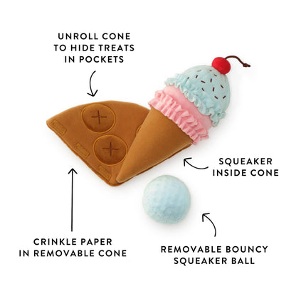 Ice Cream Cone Snuffle Dog Toy with Squeaker Ball