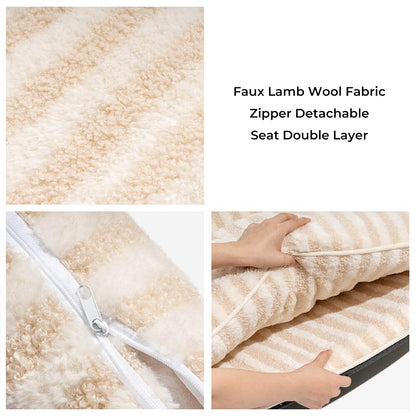 Striped Faux Lambswool Dog and Cat Sofa Bed with Removable Cushion