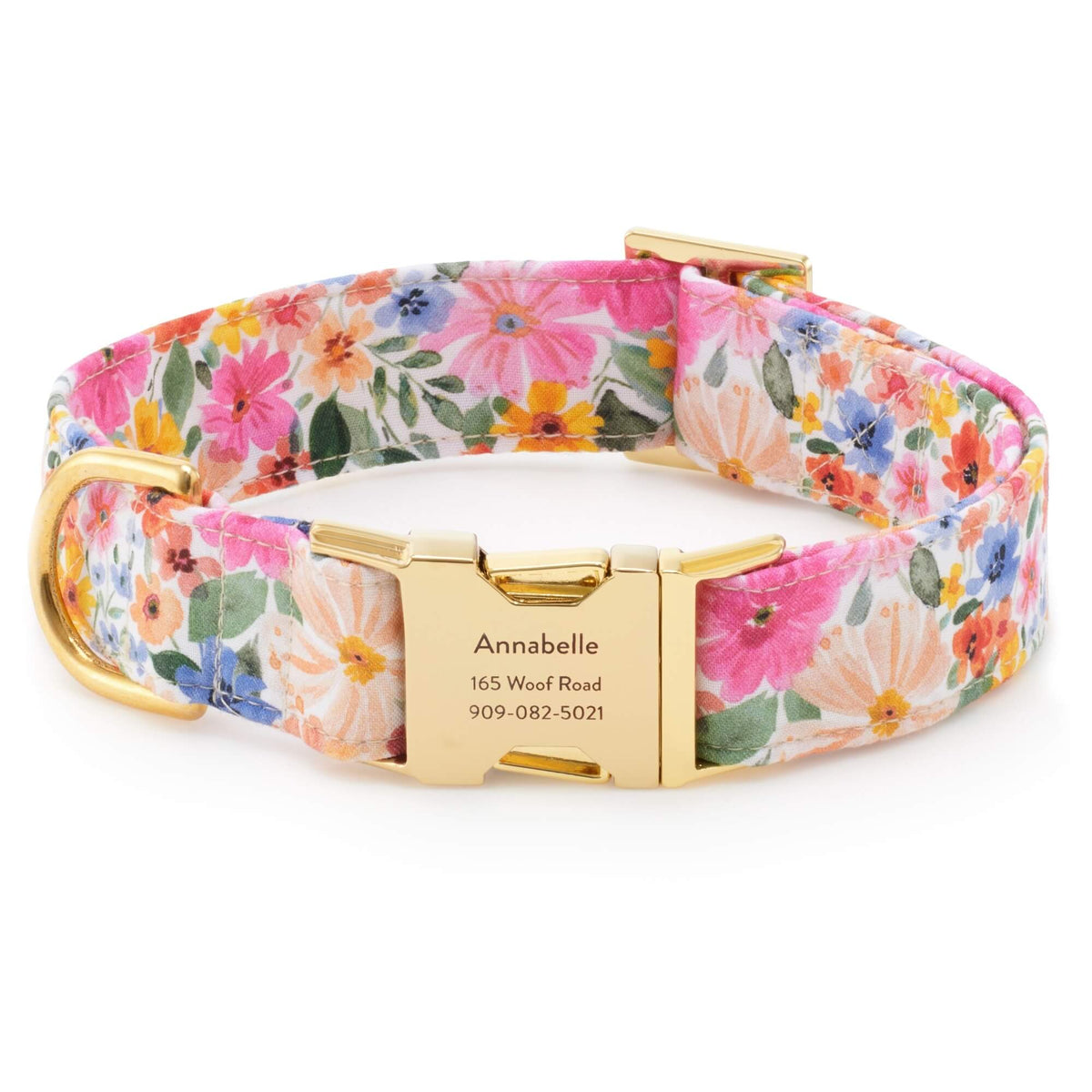 Pink Floral Cotton Dog Collar with Gold Hardware