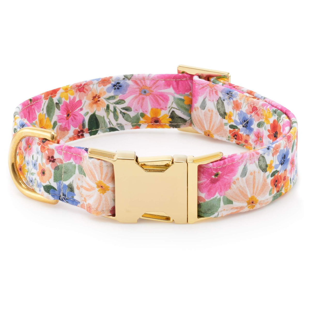 Pink Floral Cotton Dog Collar with Gold Hardware