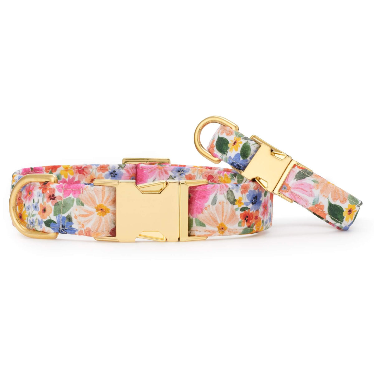 Pink Floral Cotton Dog Collar with Gold Hardware