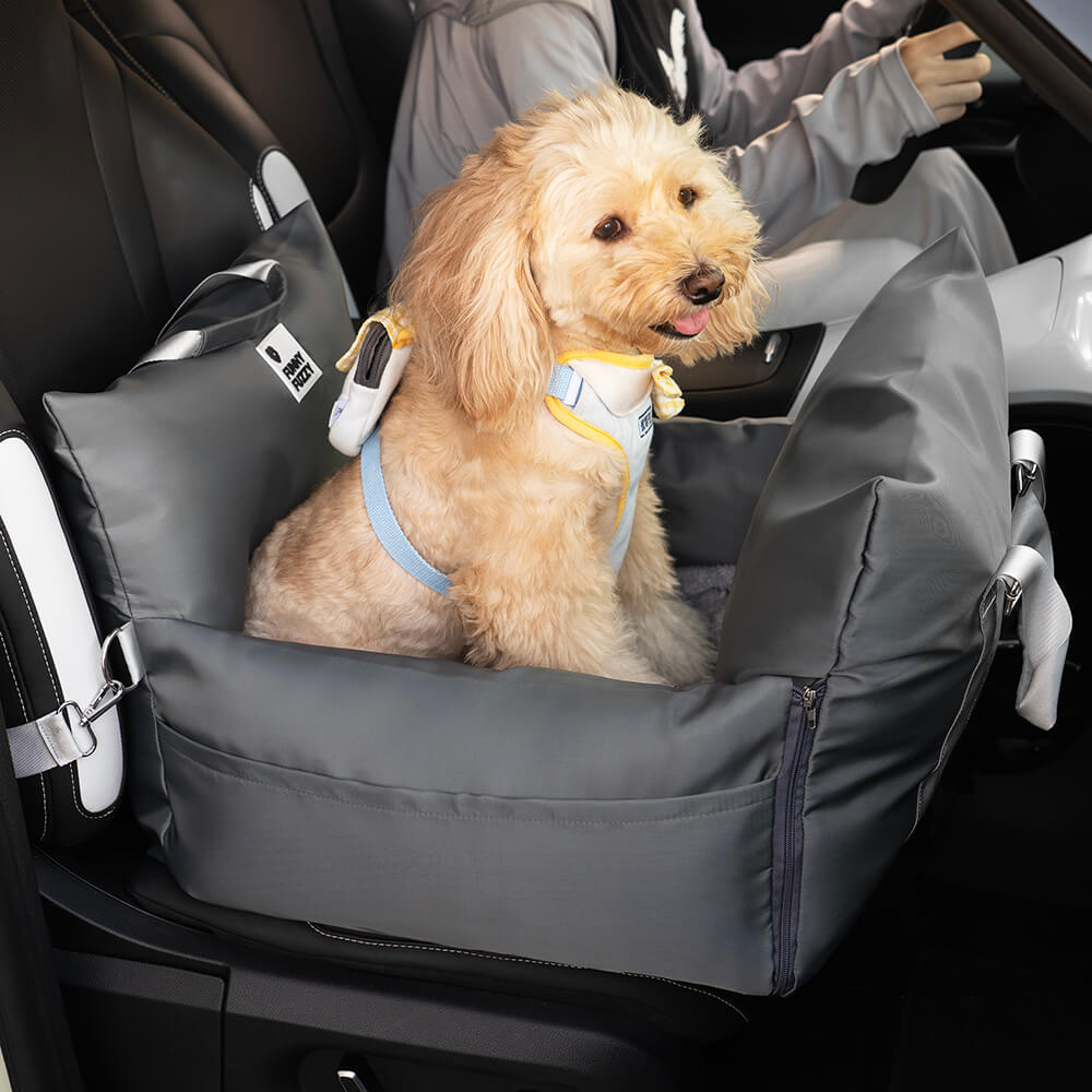 Padded Dog Car Seat Bed with Safety Leash and Bolsters