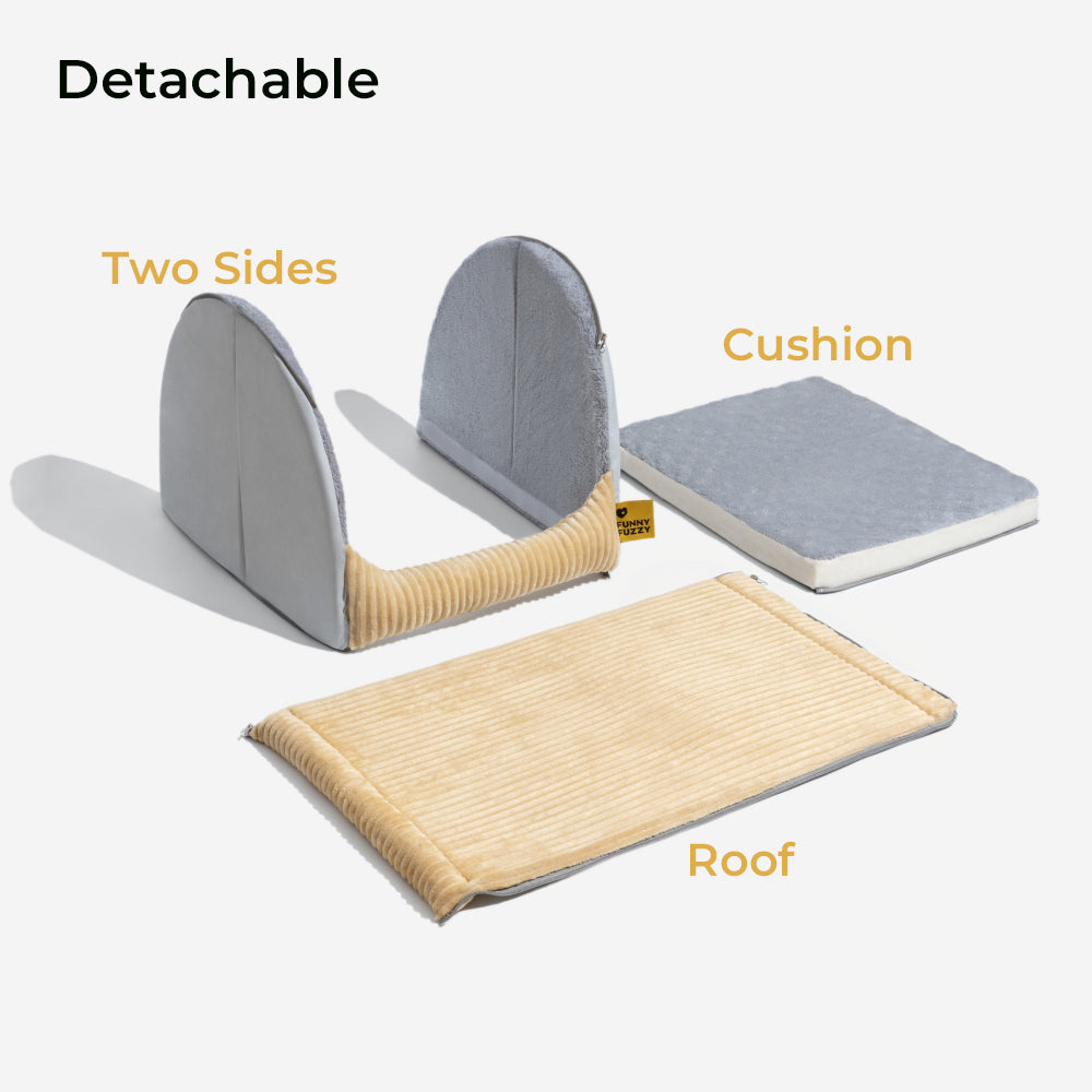 Khaki or Grey Flannel Dog Tent Bed, Semi-Enclosed and Washable