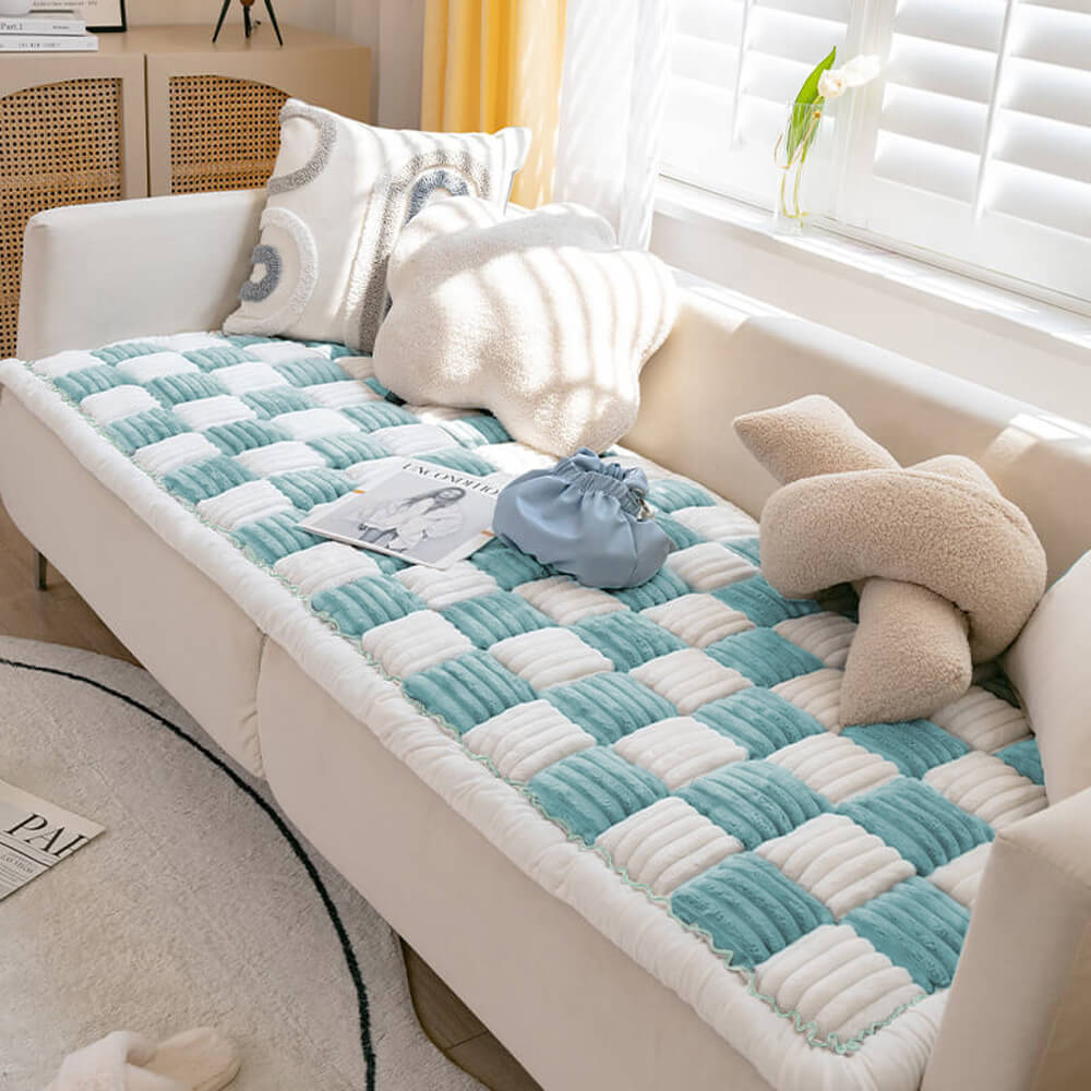 Plaid Chenille Pet Mat and Couch Cover with Non-Slip Back