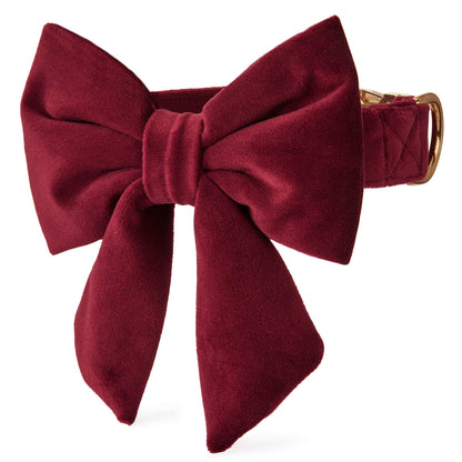 Burgundy Velvet Dog Collar with Removable Lady Bow