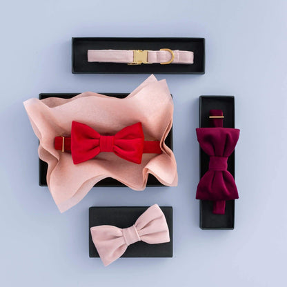 Red Velvet Dog Collar with Removable Bow Tie