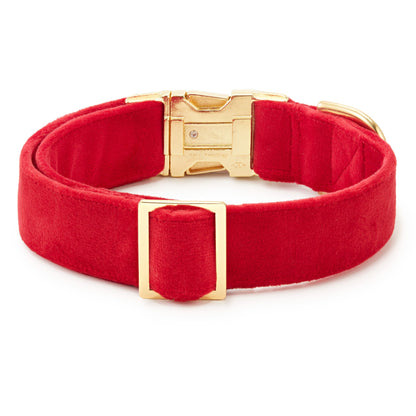 Red Velvet Dog Collar with Gold Hardware