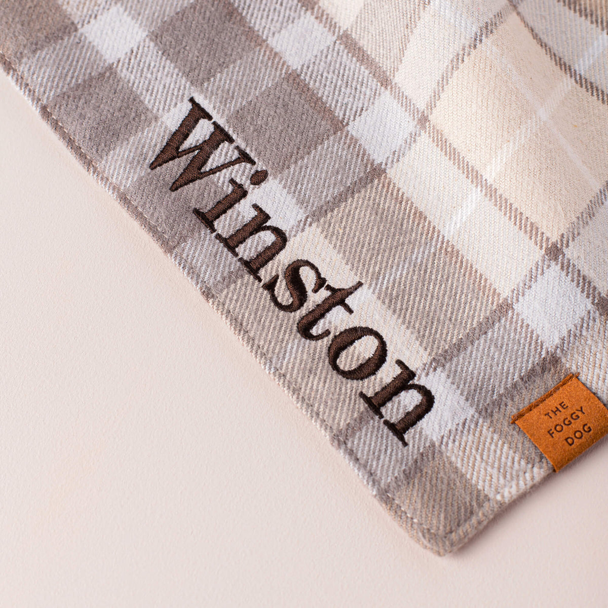 Tan & Cream Plaid Flannel Triangle Tie Dog Bandana
