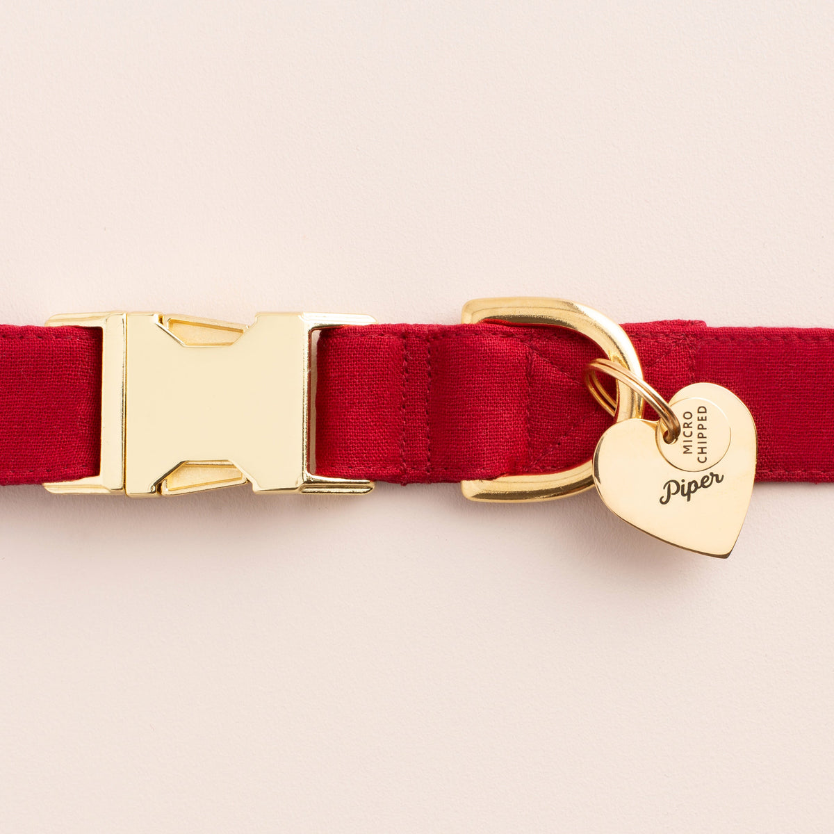 Ruby Red Cotton Dog Collar with Gold Hardware