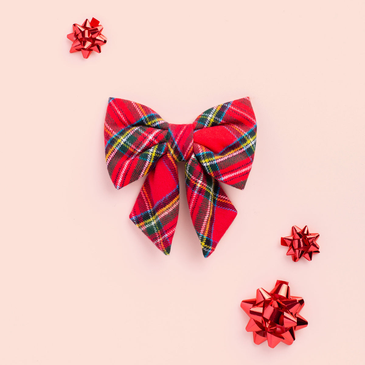 Red Tartan Plaid Flannel Dog Bow, Sailor Style Collar Attachment