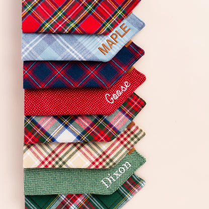 Green & Red Plaid Flannel Dog Bandana, Triangle Tie