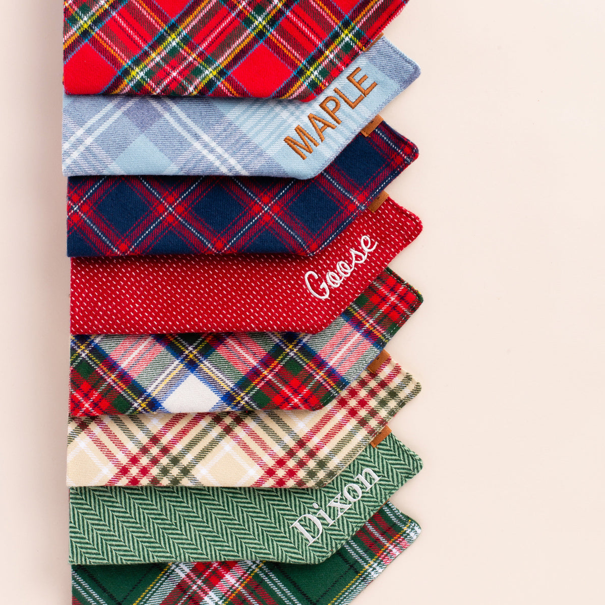 Tan & Red Plaid Cotton Flannel Dog Bandana with Vegan Leather Tag