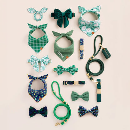 Forest Green Velvet Dog Collar with Removable Lady Bow