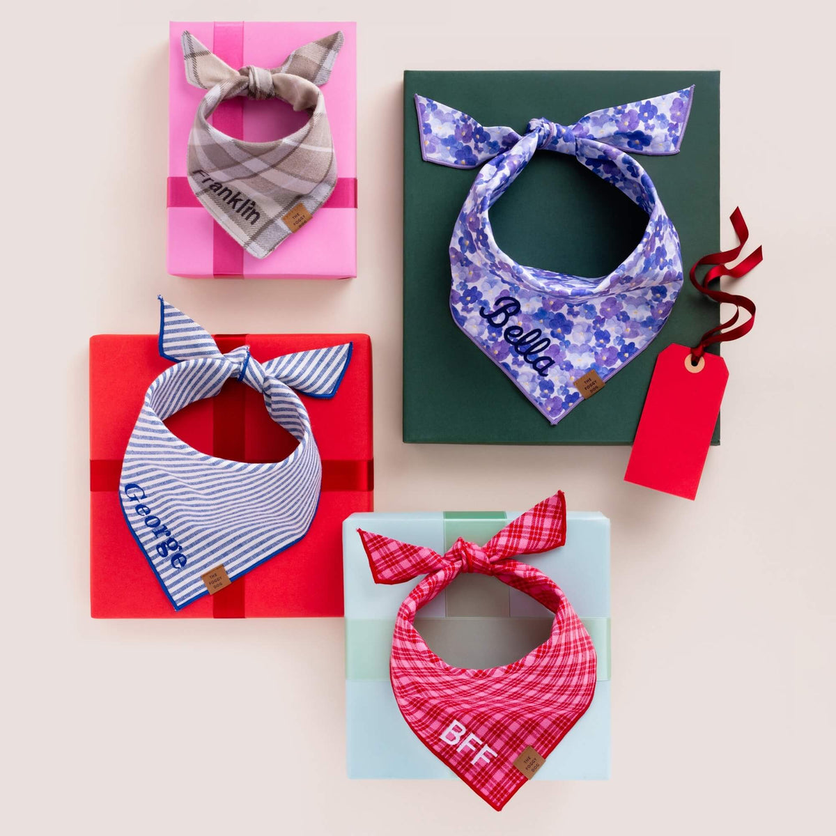 Blue & White Striped Cotton Dog Bandana with Royal Blue Hem