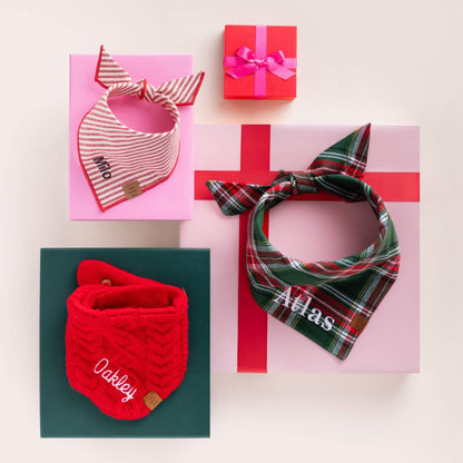 Green & Red Plaid Flannel Dog Bandana, Triangle Tie