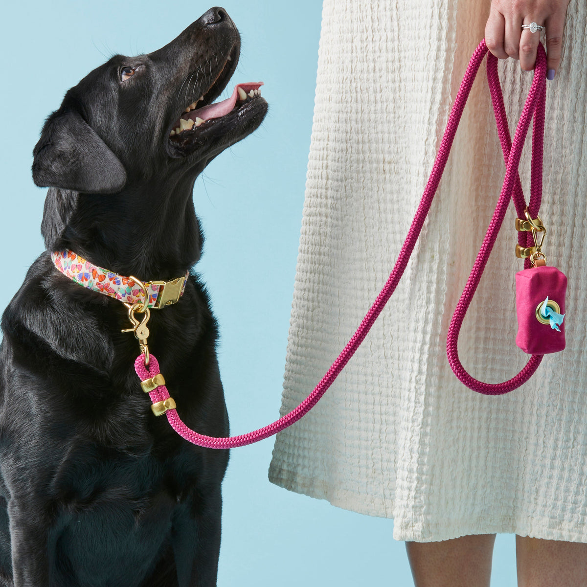 Hot Pink Waxed Canvas Dog Waste Bag Holder with Clip