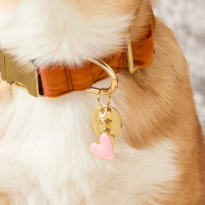 Pink Heart Dog Collar Charm, Gold Plated Stainless Steel