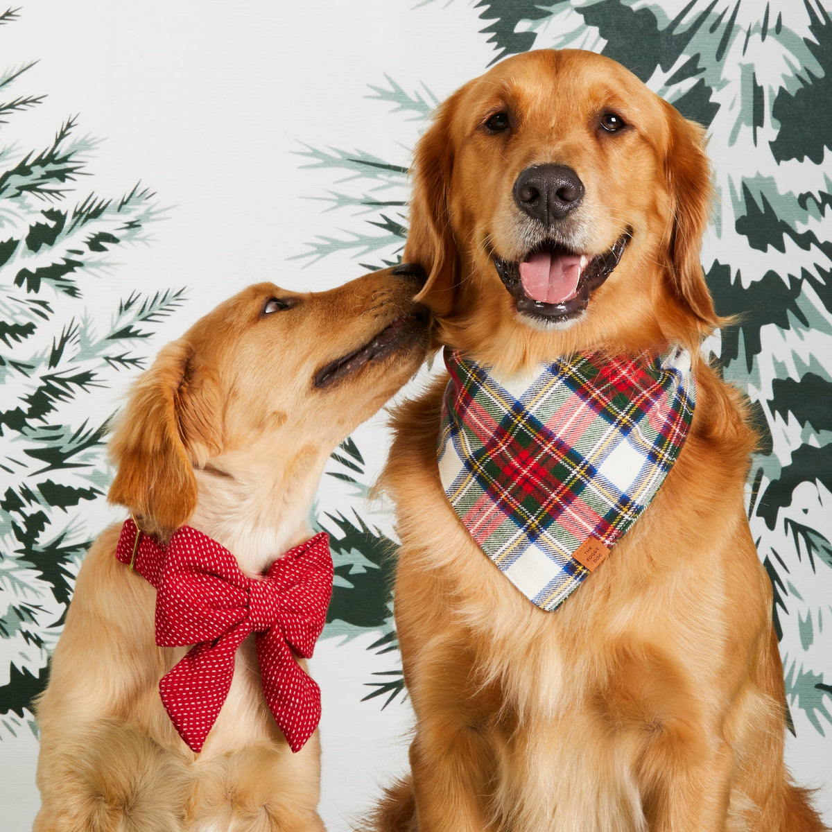 White, Green & Red Plaid Double-Layer Flannel Dog Bandana