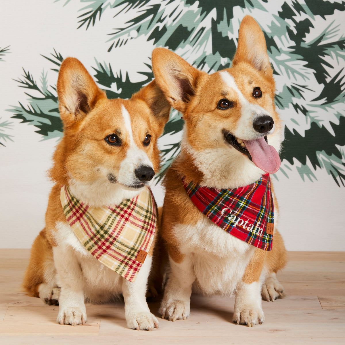 Tan & Red Plaid Cotton Flannel Dog Bandana with Vegan Leather Tag