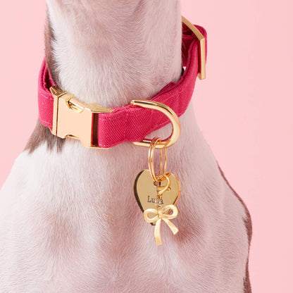 Hot Pink Cotton Dog Collar with Gold Hardware