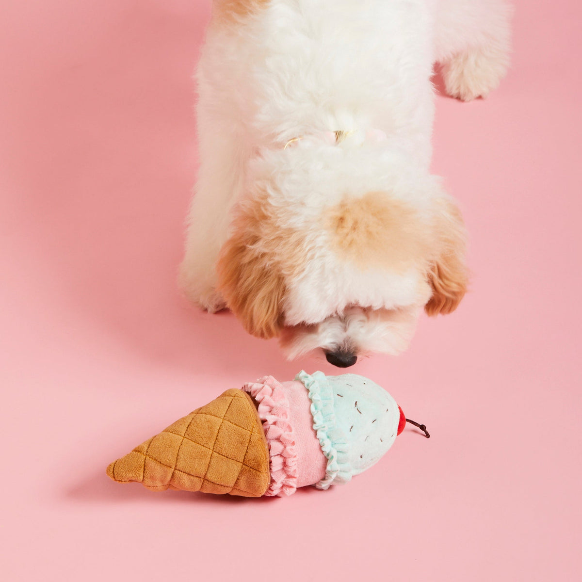 Ice Cream Cone Snuffle Dog Toy with Squeaker Ball