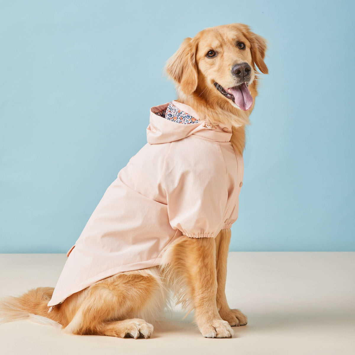 Peach Pink Waterproof Dog Raincoat with Removable Hood