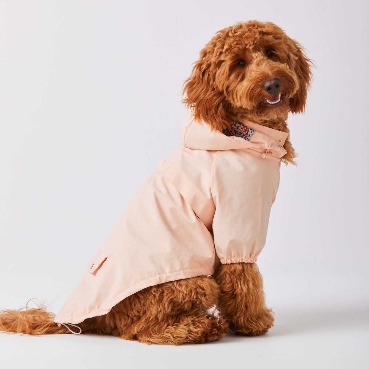 Peach Pink Waterproof Dog Raincoat with Removable Hood