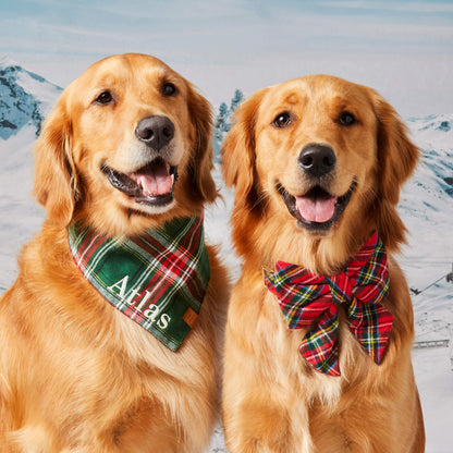 Green & Red Plaid Flannel Dog Bandana, Triangle Tie