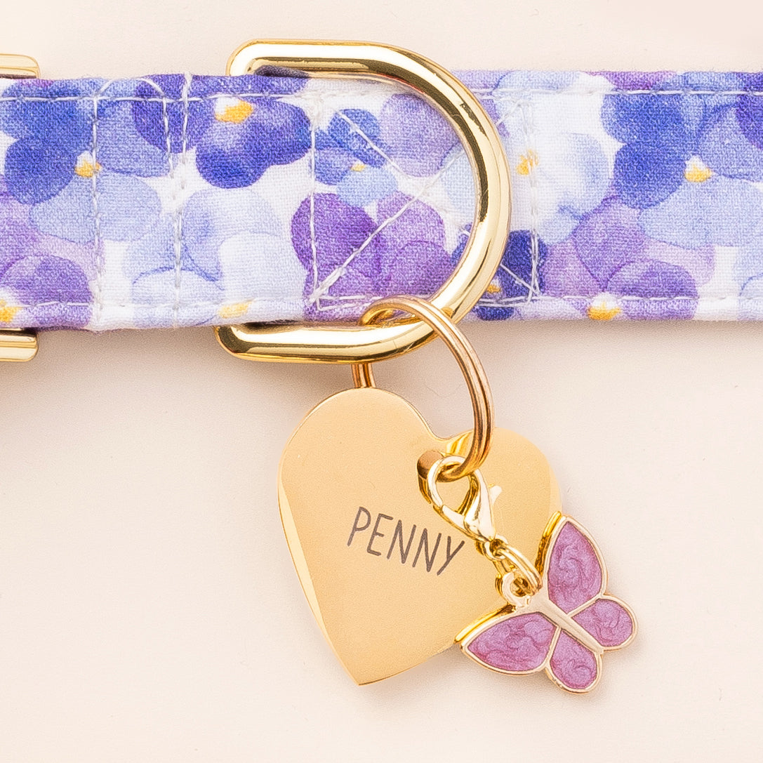 Pink Enamel Butterfly Dog Collar Charm, Double-Sided