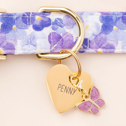 Pink Enamel Butterfly Dog Collar Charm, Double-Sided