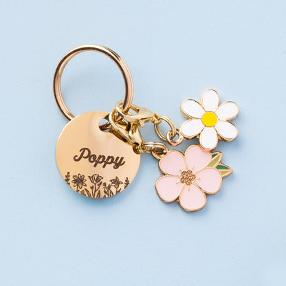 Round Wildflower Pet ID Tag, Gold-Tone Stainless Steel