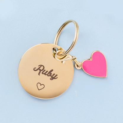 Round Pet ID Tag with Heart Icon, Gold-Tone Stainless Steel