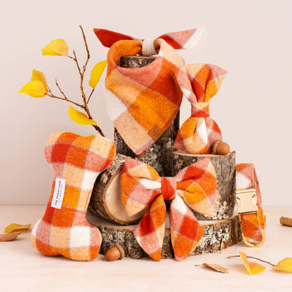 Orange & Cream Plaid Flannel Dog Collar with Gold Hardware