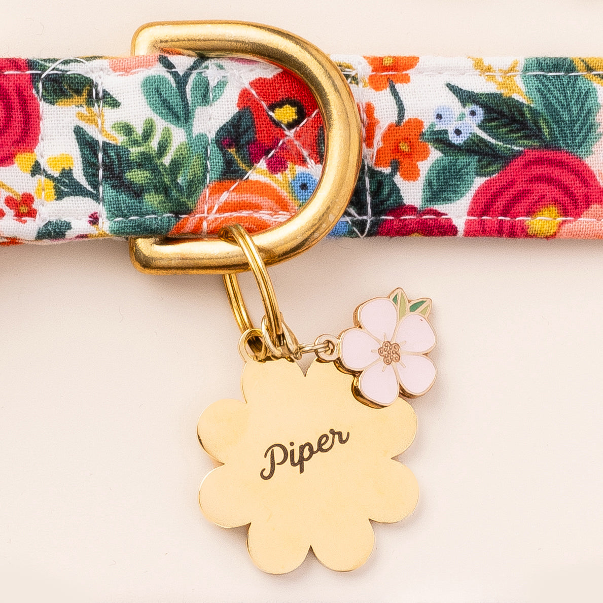 Pink Cherry Blossom Dog Collar Charm, Double-Sided Enamel