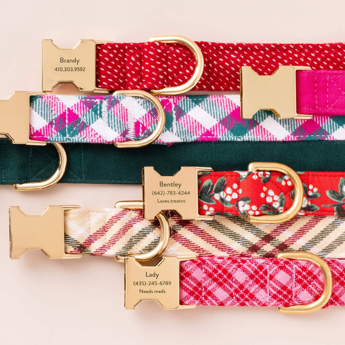 Dark Green Cotton Dog Collar with Gold Hardware