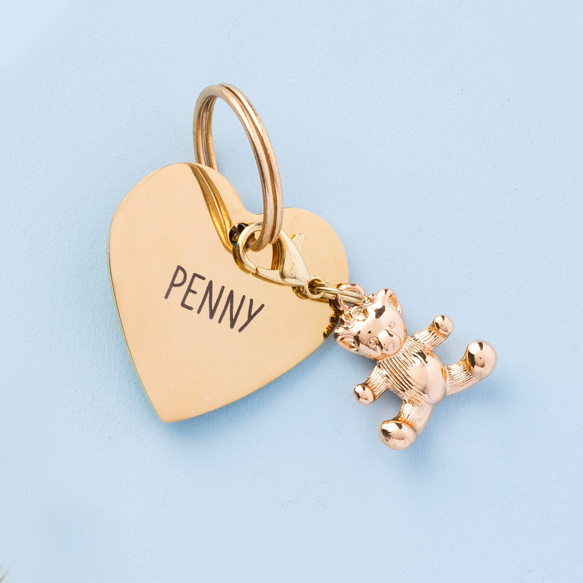 Gold Teddy Bear Collar Charm with Lobster Clasp
