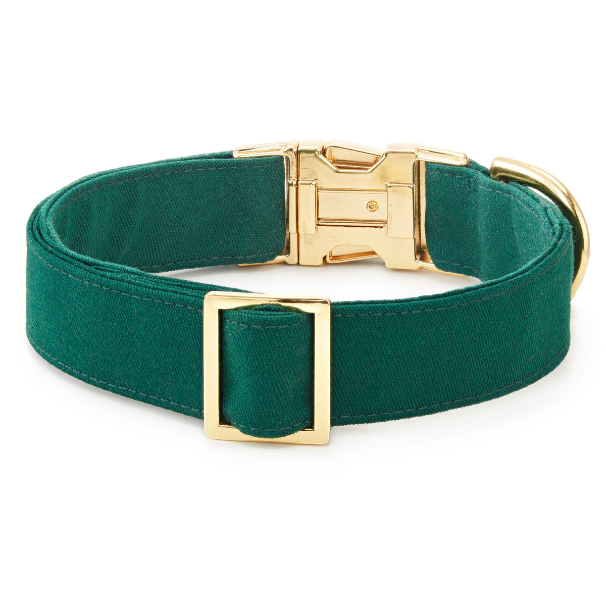 Dark Green Cotton Dog Collar with Gold Hardware
