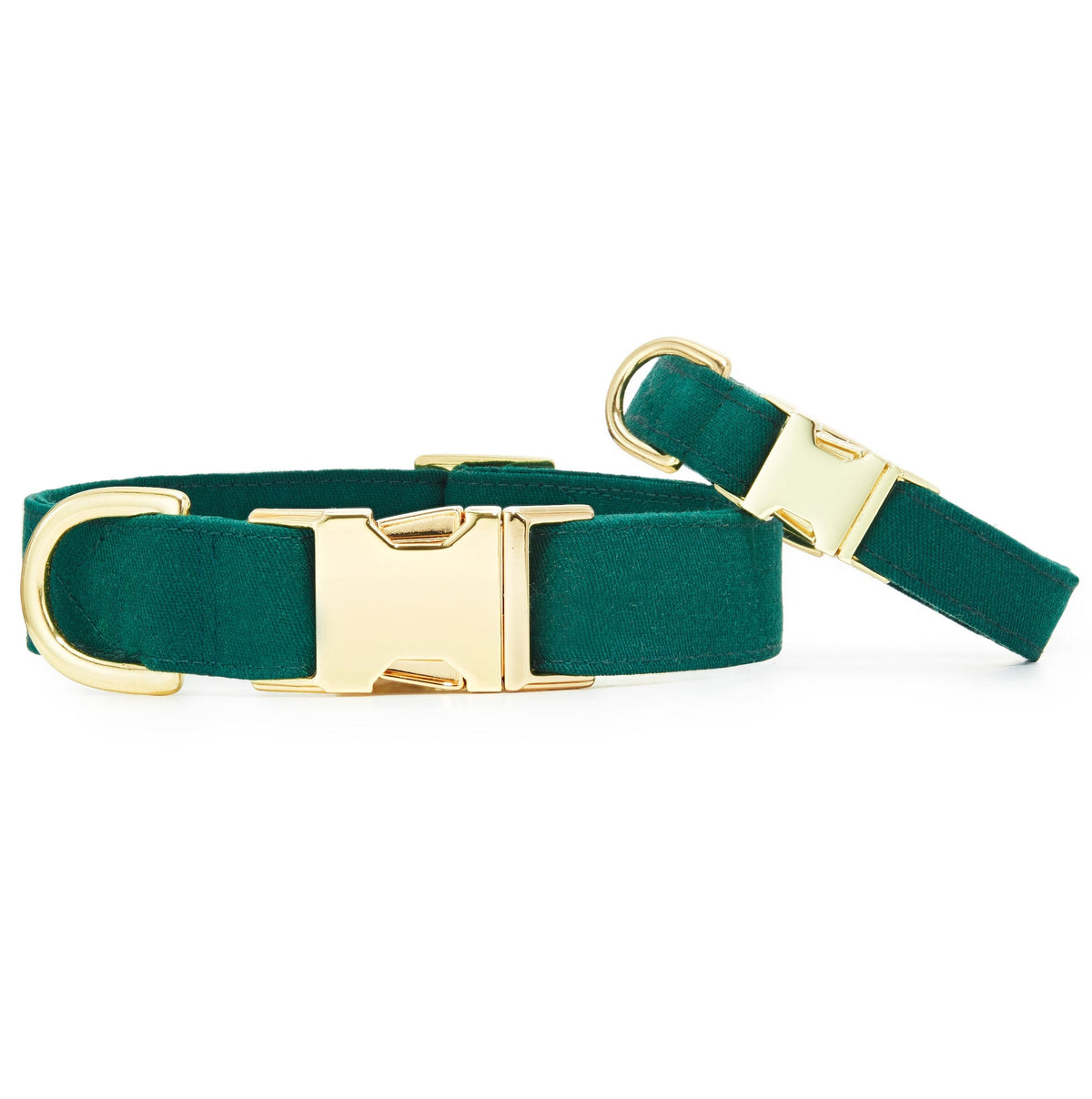 Dark Green Cotton Dog Collar with Gold Hardware
