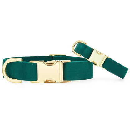 Dark Green Cotton Dog Collar with Gold Hardware