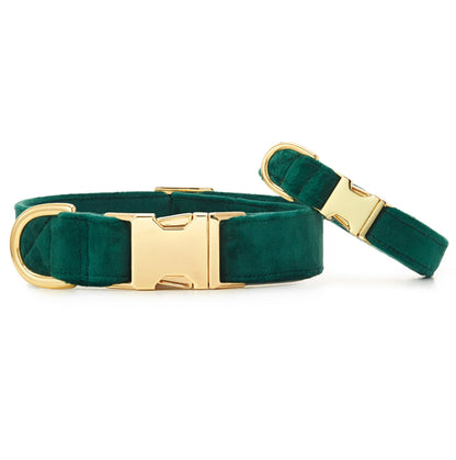 Forest Green Velvet Dog Collar, Sizes XS to Large