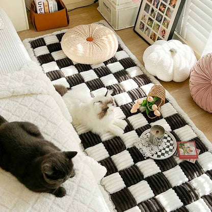 Plaid Chenille Pet Mat and Couch Cover with Non-Slip Back
