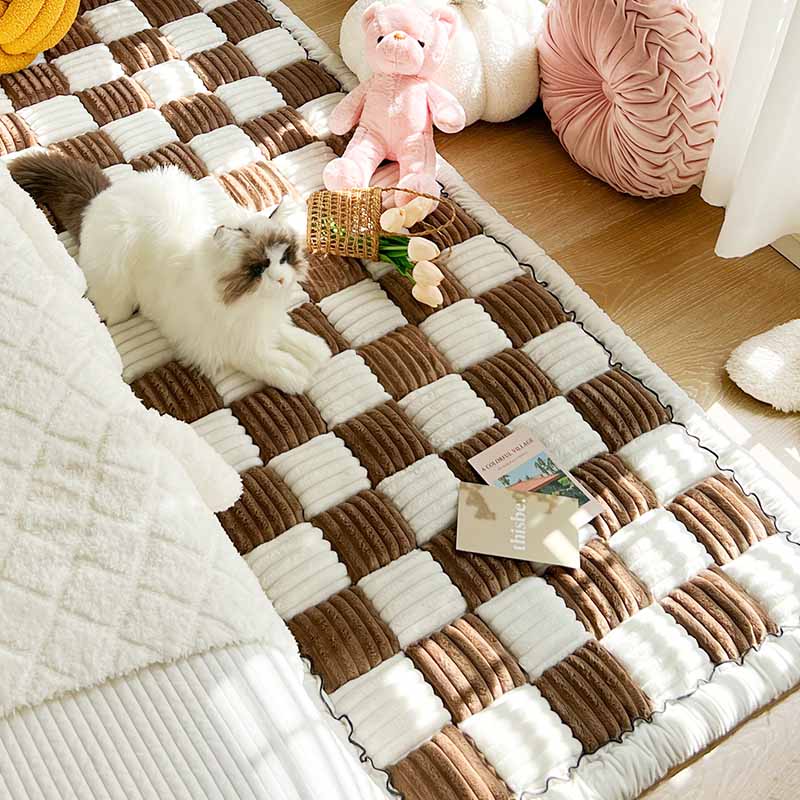 Plaid Chenille Pet Mat and Couch Cover with Non-Slip Back