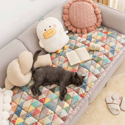 Quilted Cotton Couch Cover and Pet Mat, Scratch Resistant