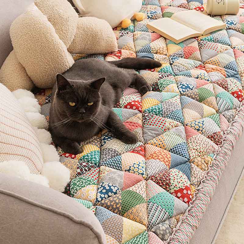 Quilted Cotton Couch Cover and Pet Mat, Scratch Resistant