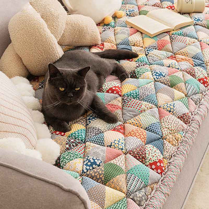 Quilted Cotton Couch Cover and Pet Mat, Scratch Resistant